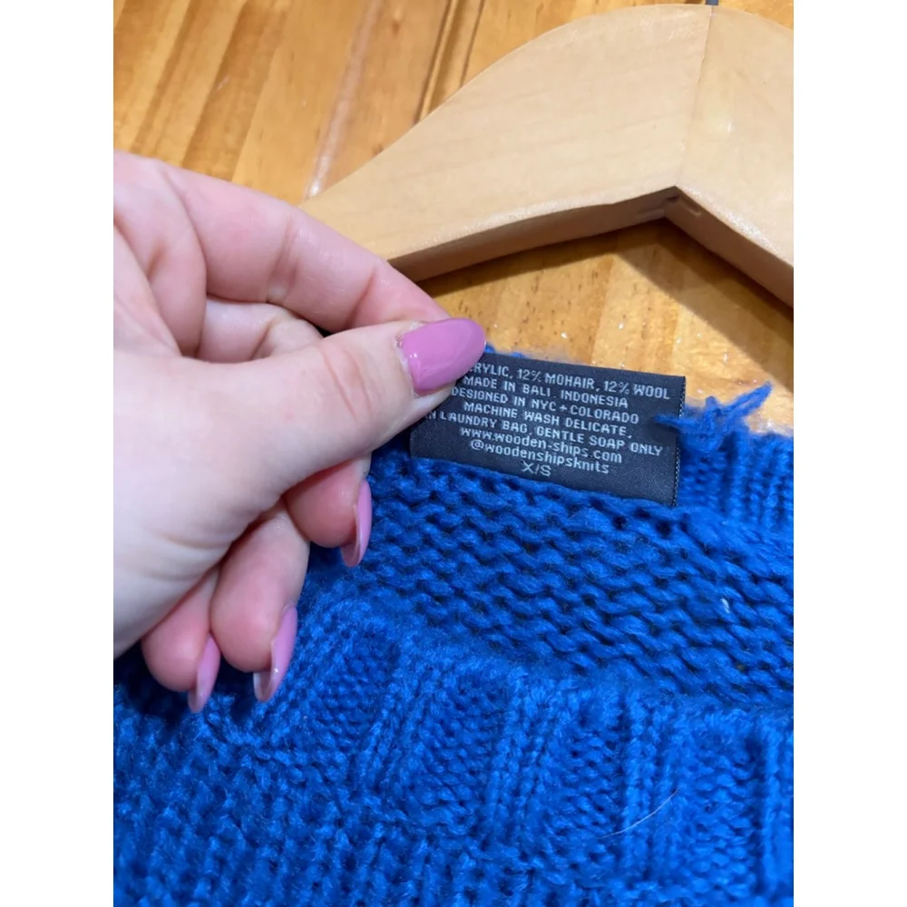 Wooden Ships Ski Sweater Blue Chunky Knit Apres Ski Aspen Cozy Cottagecore XS - Picture 4 of 7
